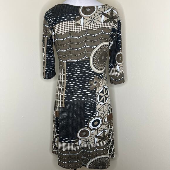 Sharon London Lucia Swing Dress Large Brown Knitted Mini Abstract Artsy Boho Geo - Picture 3 of 7